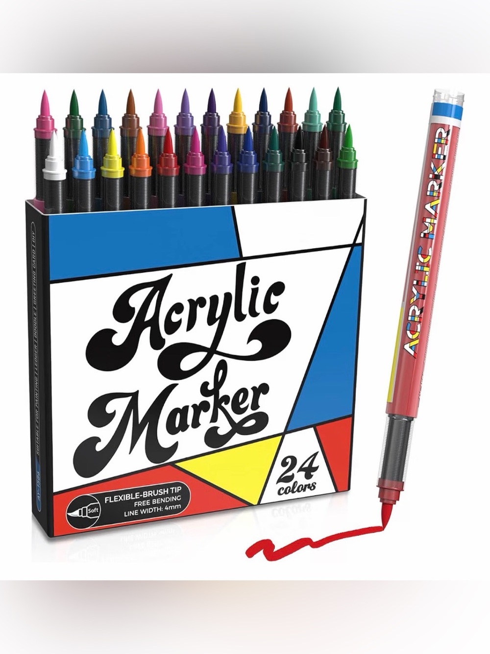 Acrylic Markers 24 colors Flexible -brush tip
